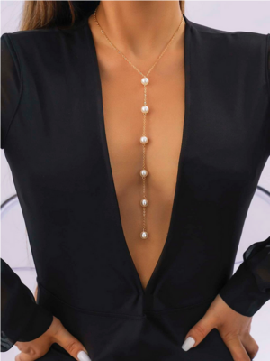 Faux Pearl Lariat Necklace