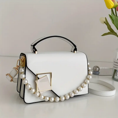 Square Bag With Faux Pearl Decor