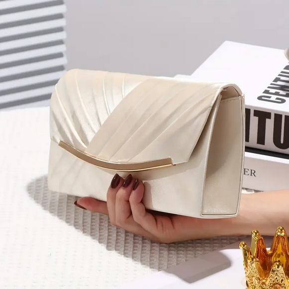 Elegant Champagne Evening Clutch with Pleated Design