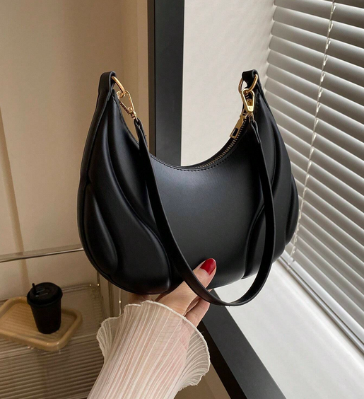 Elegant Crescent Zipper Shoulder Bag