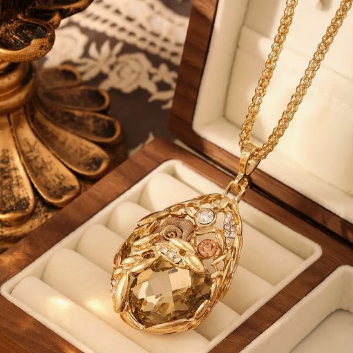 Vintage Rhinestone Water-drop Pendant Necklace