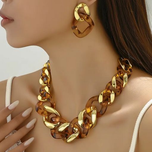 Acrylic Exaggerated Geometric Necklace &amp; Earrings Set