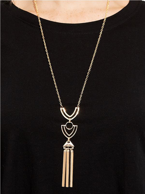 Gold Plated Geometric Hollow Out Pendant Necklace