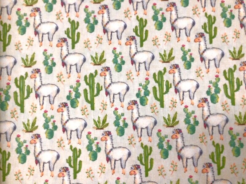 Tissu polycoton Cactus et lamas