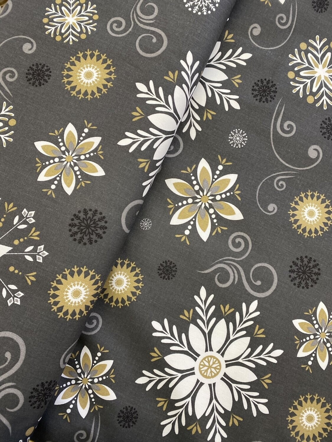 Tissu polycoton Fleurs blanches de Noel