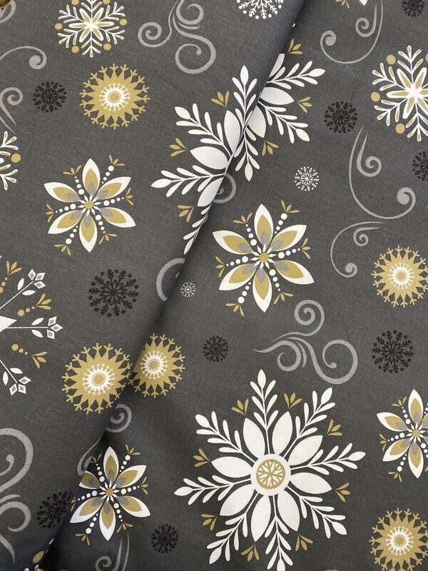 Tissu polycoton Fleurs blanches de Noel