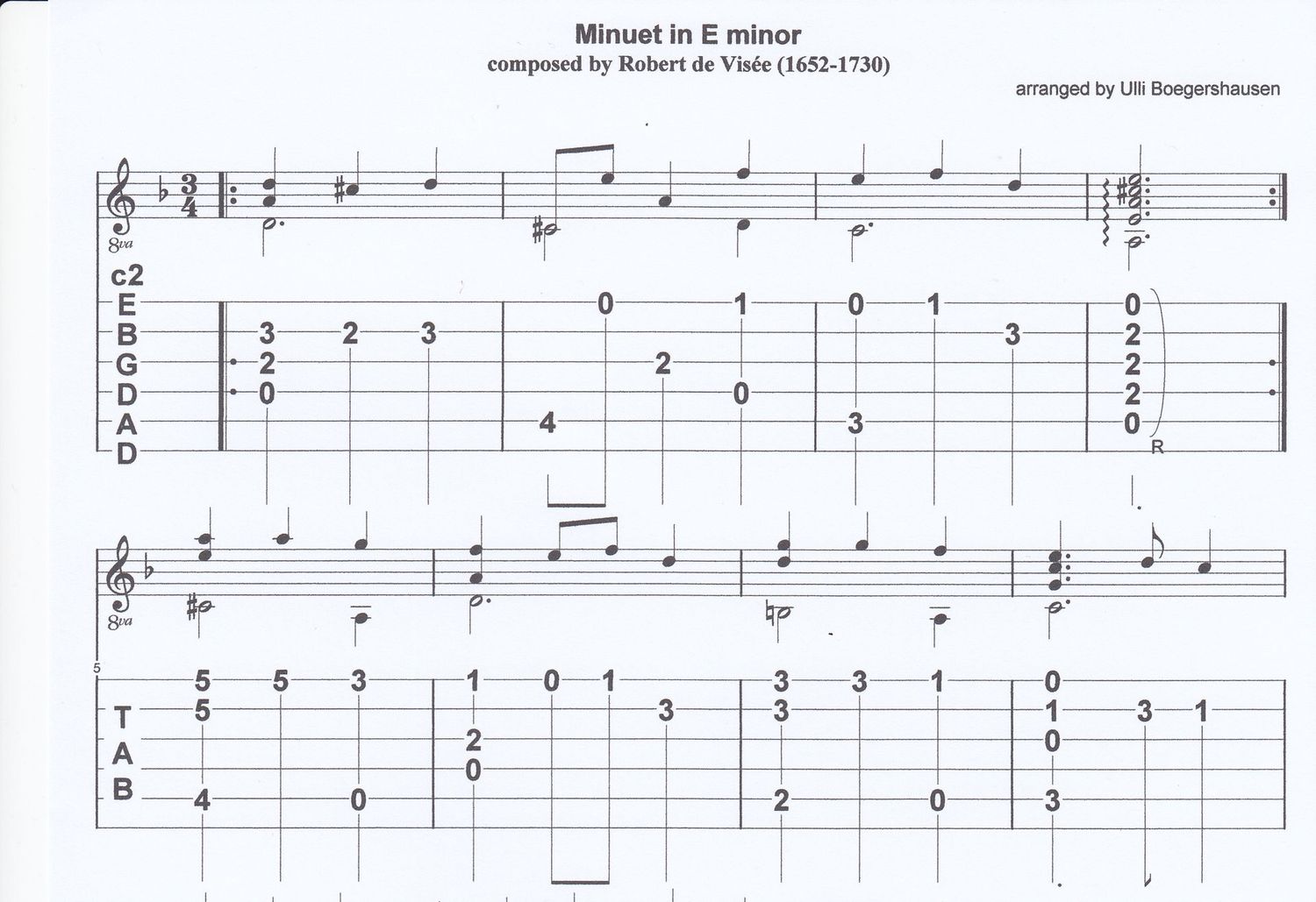 Minuet in E minor Robert de Visée in Dropped D Minuet in E minor Robert de Visée in Dropped D