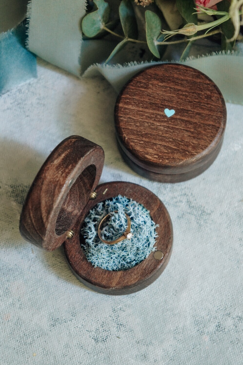 Круглая деревянная шкатулка для колец "Ария"