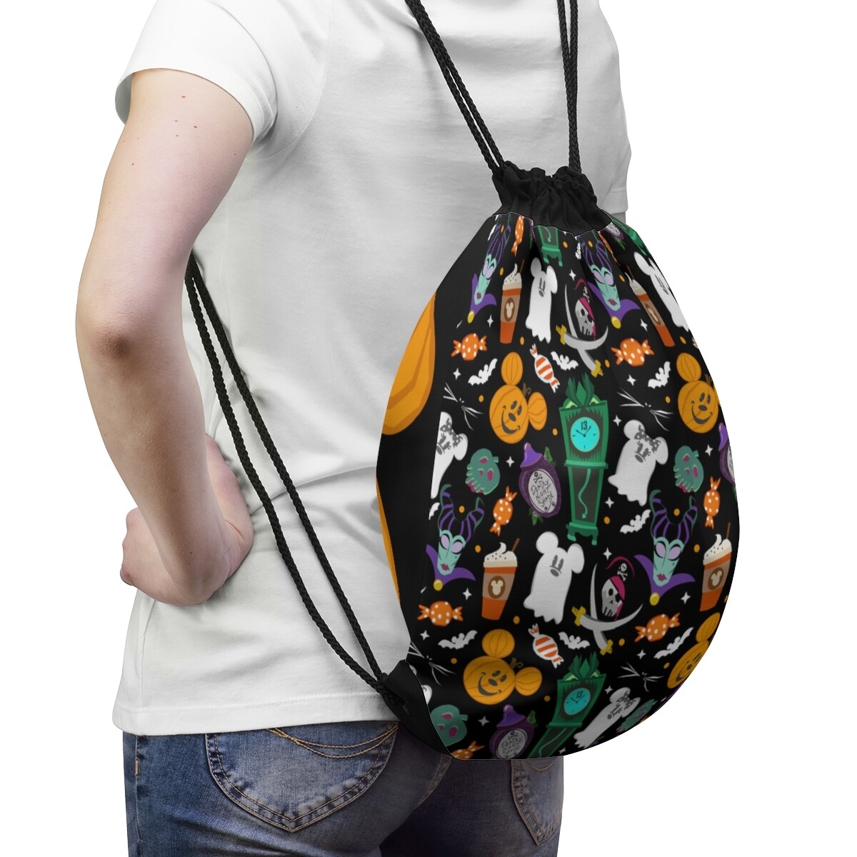 Mouse Pumpkin Halloween Doodles Drawstring Bag