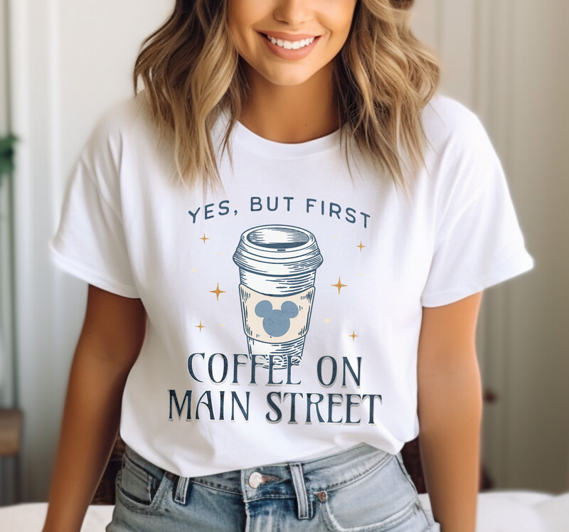 First Coffee on Main Street Unisex T Shirt