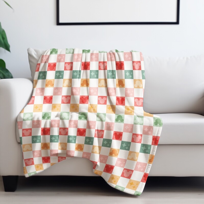 Mickey Christmas Checkerboard Sherpa Blanket