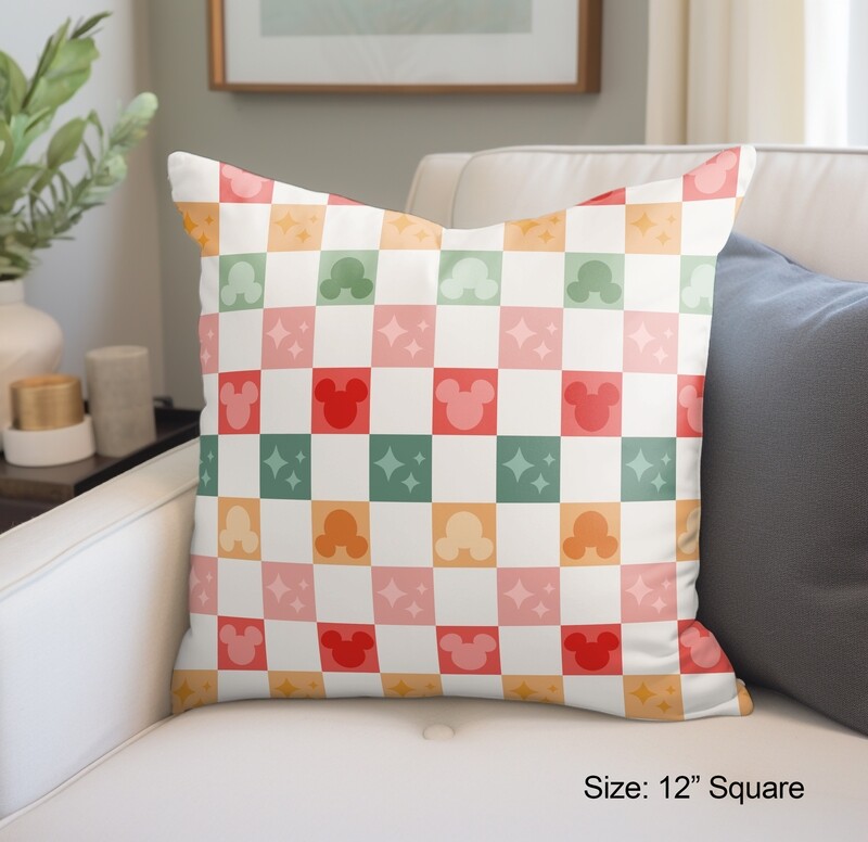 Mickey Christmas Checkerboard Square Pillow