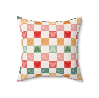 Mickey Christmas Checkerboard Square Pillow