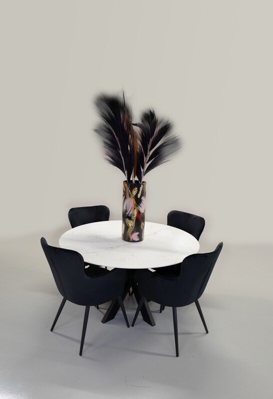 Keramische Eettafel rond dubbel X poot Abu Dhabi in mat wit 120cm