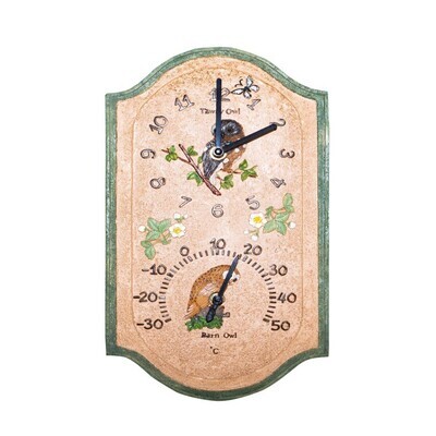Owl Design Clock and Thermometer