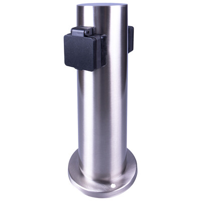 Outdoor Chrome Twin Mains Socket Post