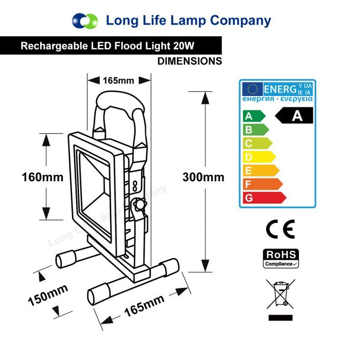20W Portable LED Work Light Torch Cordless Rechargeable IP65 Slimline Hand Lamp