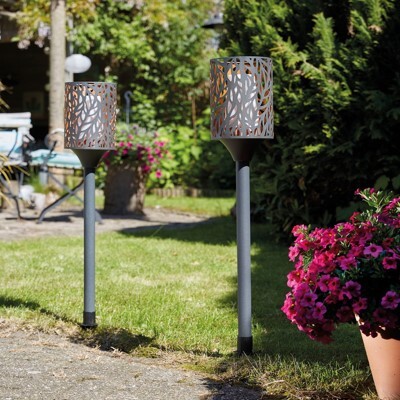 Battery Powered Charcoal Grey Metal Cylinder Flame Candle Torch with Remote Control & Timer