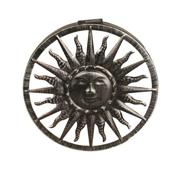 Solar LED Light Sun Wall Ornament Old Silver