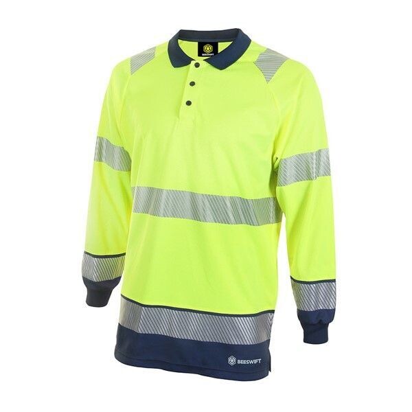 Hi Vis Two Tone Long Sleeve Polo Shirt (Various Colours & Sizes), Colour: Hi Vis Yellow