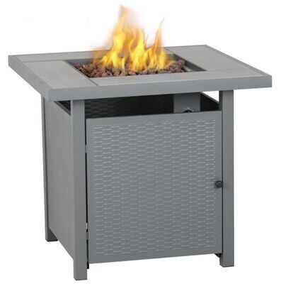 Grey Metal Rattan Effect Outdoor Gas Flame Fire Pit Table