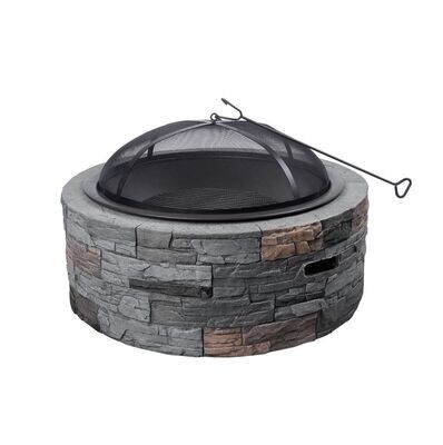 Round Base Wood Burning Garden Fire Pit Cast Stone (Various Colours)