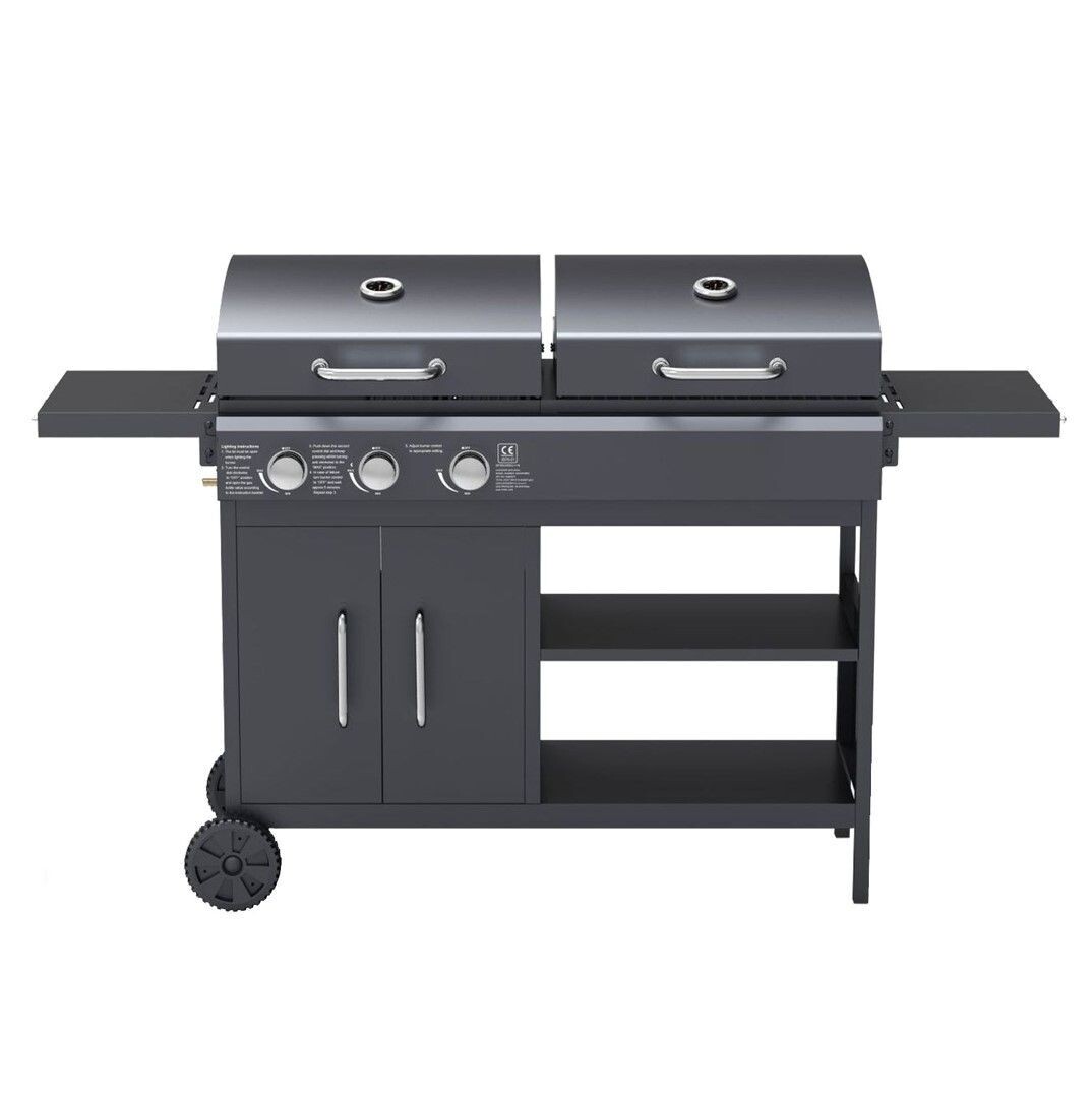 3 Burner Dual Fuel Gas & Charcoal BBQ Grill