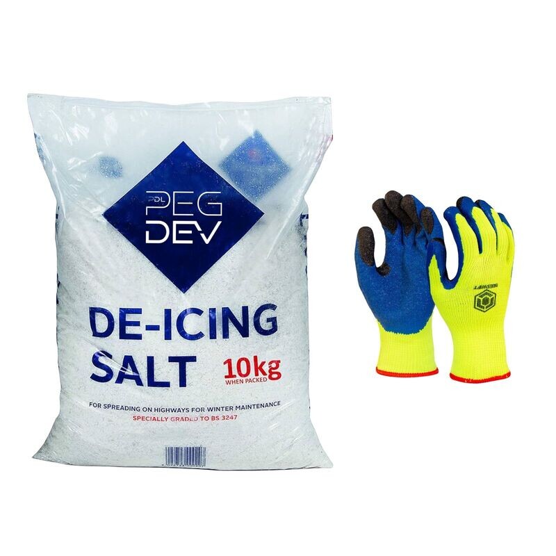 10kg Premium White De-Icing Salt  with Pair of Thermal Gloves