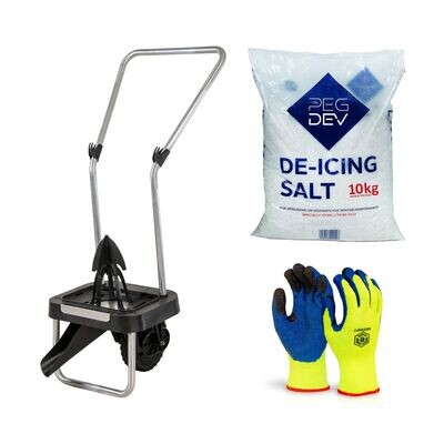 Premium White De-Icing Salt, Spreader & Thermal Glove Bundle (Various Bundles)