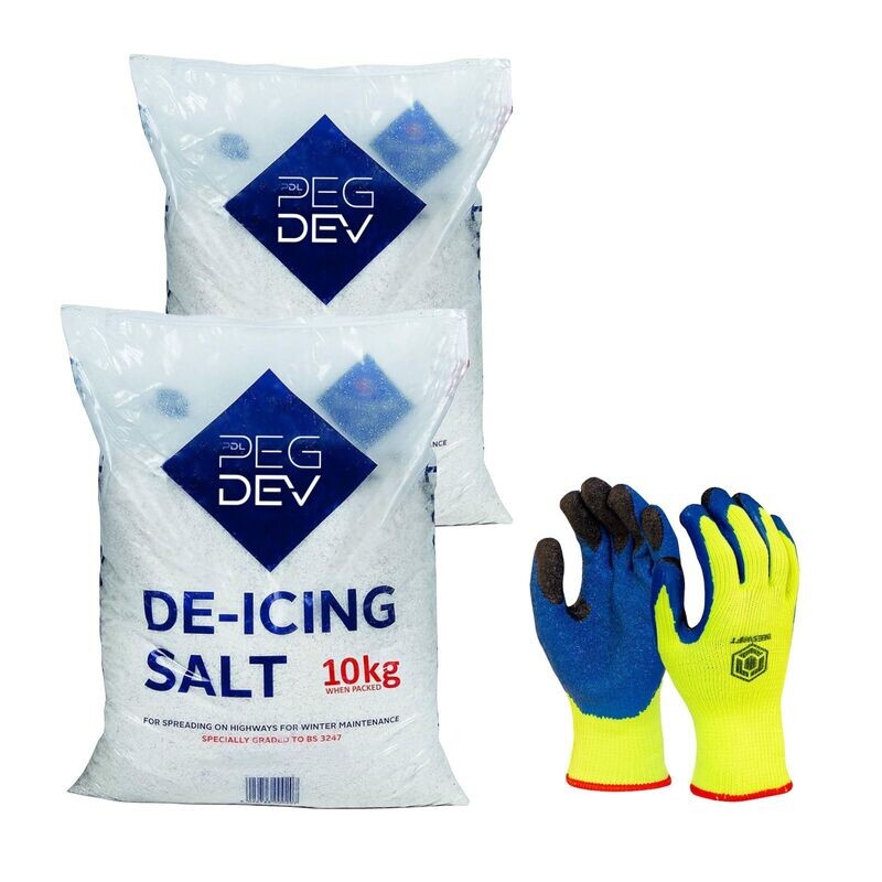 20kg Premium White De-Icing Salt  with Pair of Thermal Gloves