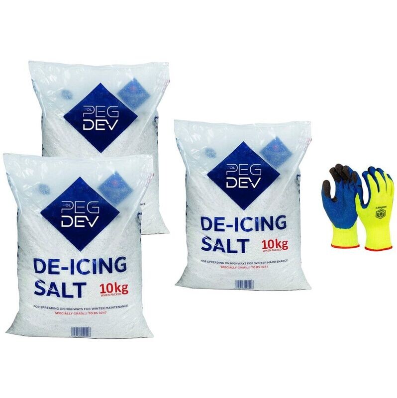 30kg Premium White De-Icing Salt  with Pair of Thermal Gloves