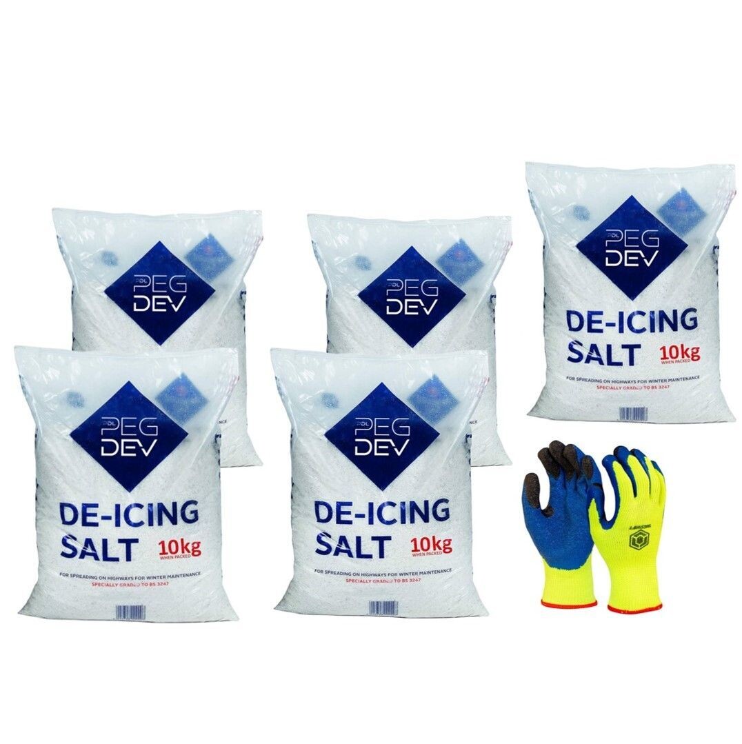 50kg Premium White De-Icing Salt  with Pair of Thermal Gloves
