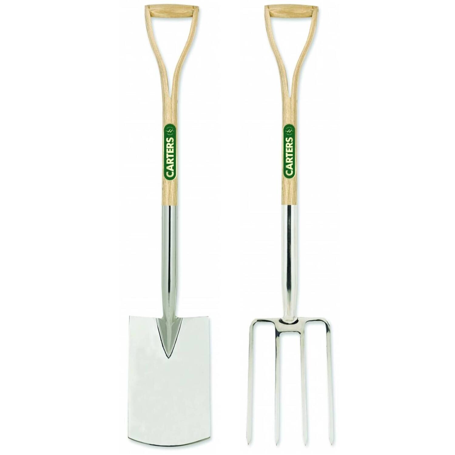Premium Stainless Steel Perennial Garden Spade & Fork Set with Split Ash Wood YD Handles