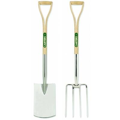 Premium Stainless Steel Perennial Garden Spade & Fork Set with Split Ash Wood YD Handles