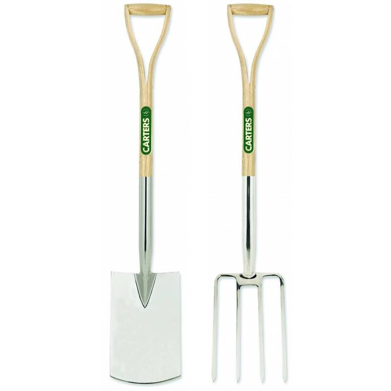 Premium Stainless Steel Perennial Garden Spade & Fork Set with Split Ash Wood YD Handles