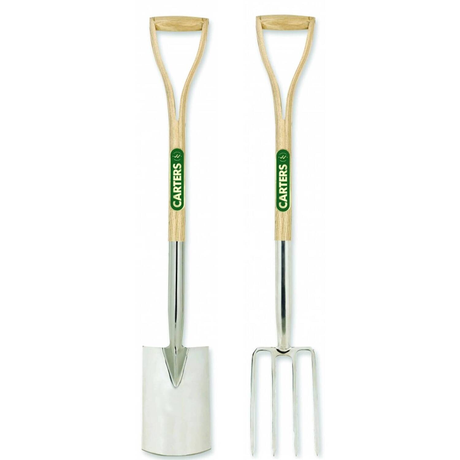 Premium Stainless Steel Perennial Border Spade & Fork Set with Split Ash Wood YD Handles