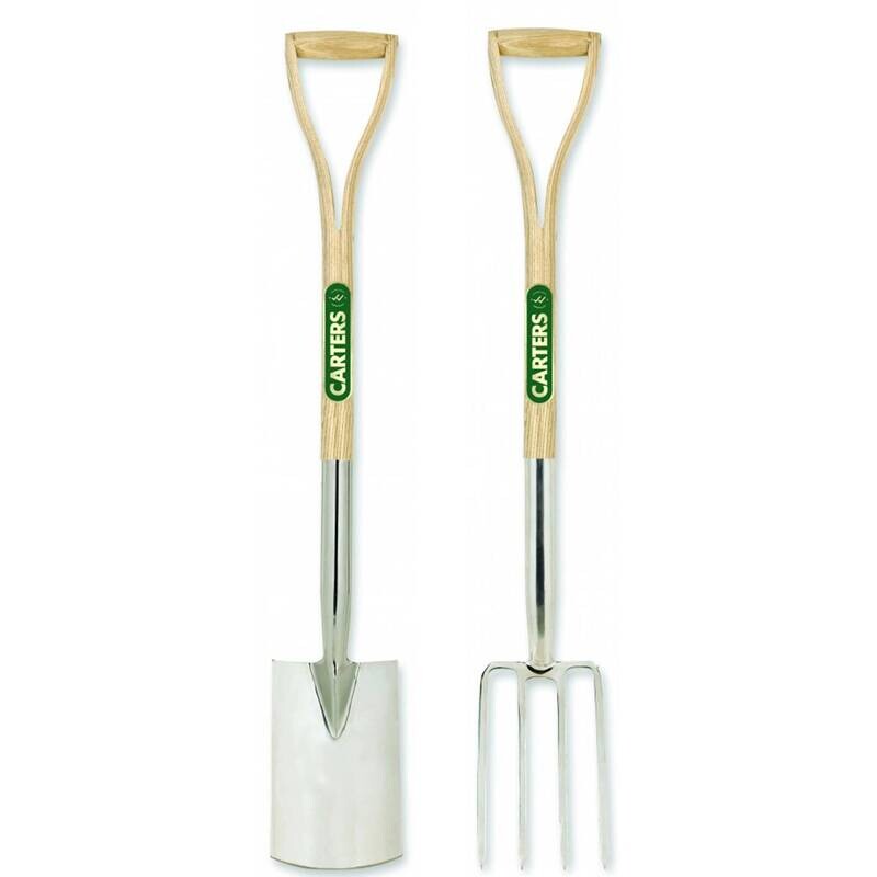 Premium Stainless Steel Perennial Border Spade & Fork Set with Split Ash Wood YD Handles