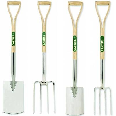 Premium Stainless Steel Perennial Garden and Border, Spade & Fork Set with Split Ash Wood YD Handles