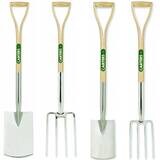 Premium Stainless Steel Perennial Garden and Border, Spade & Fork Set with Split Ash Wood YD Handles