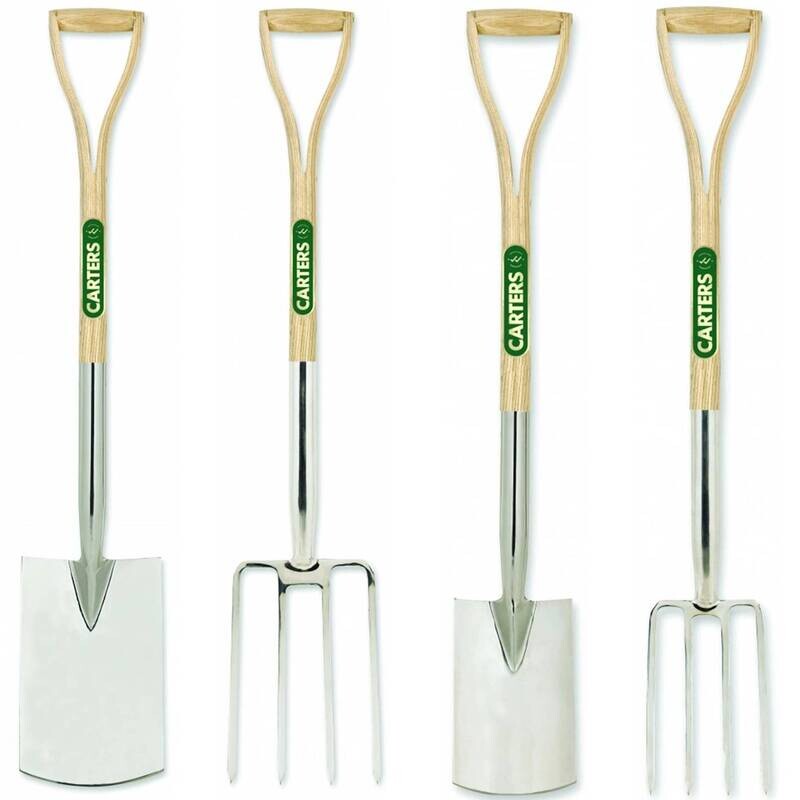 Premium Stainless Steel Perennial Garden and Border, Spade & Fork Set with Split Ash Wood YD Handles
