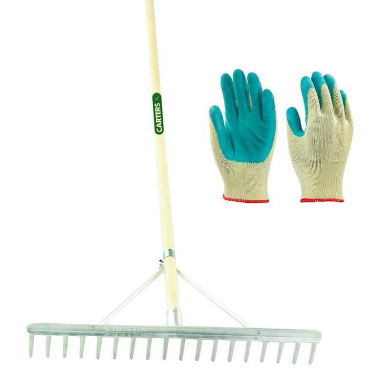 18 Tooth Aluminium Landscape Rake with Gardening Gloves (Med/Large)