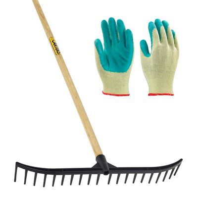 20 Tooth Black Bunker Rake with Gardening Gloves