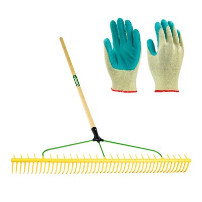 48 Tooth Polypropylene Landscape Rake with Gardening Gloves (Med/Large)
