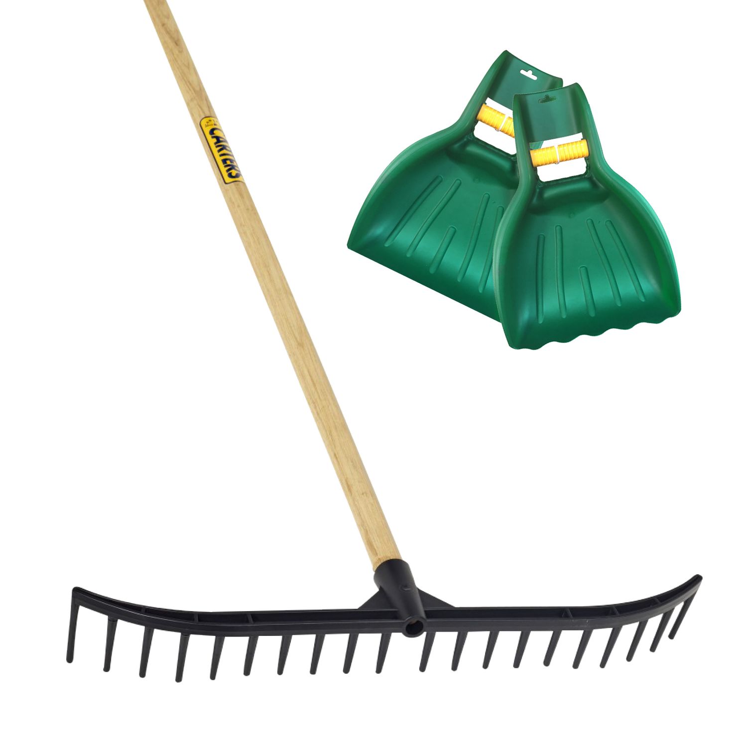 20 Tooth Black Bunker Rake with Leaf Scoop Grab Hands