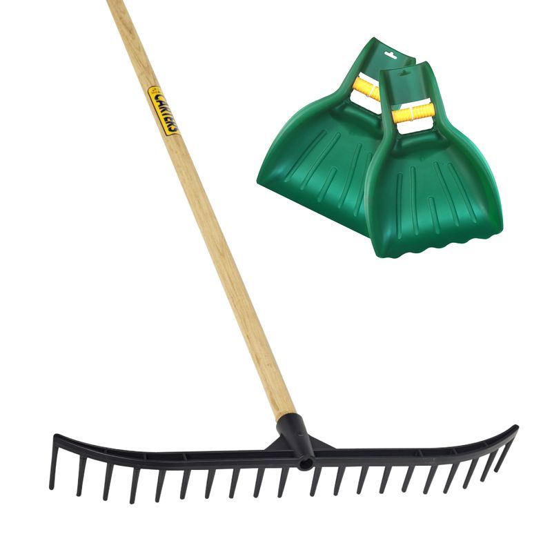 20 Tooth Black Bunker Rake with Leaf Scoop Grab Hands