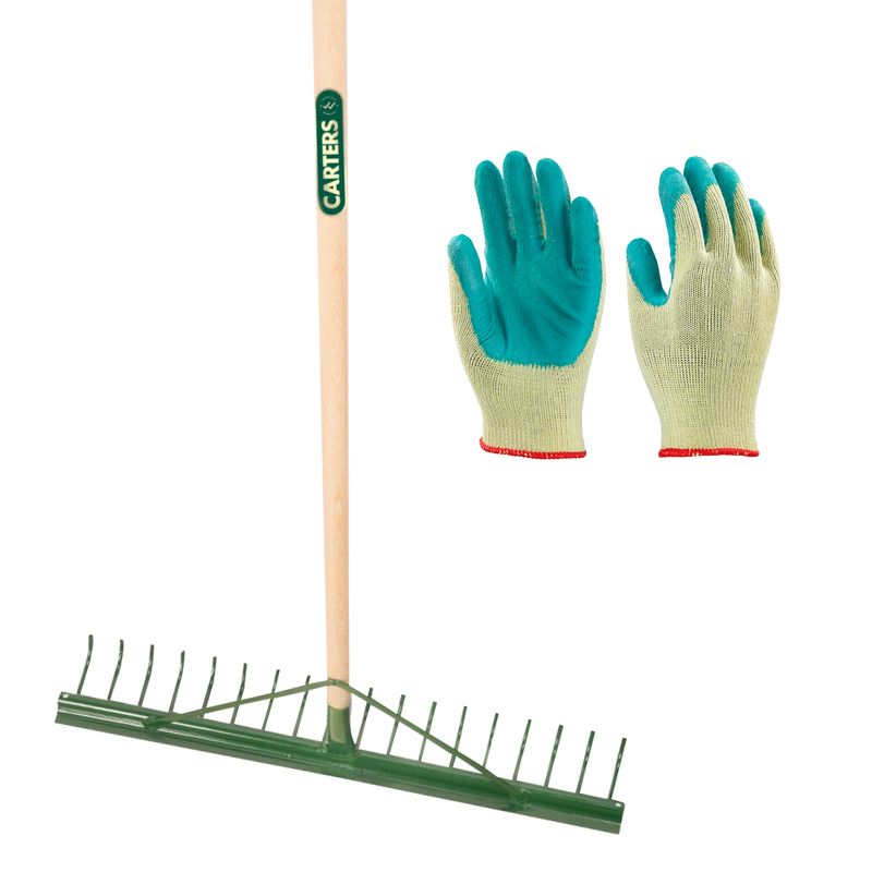 18 Tooth Metal Landscape Rake with Gardening Gloves (Med/Large)