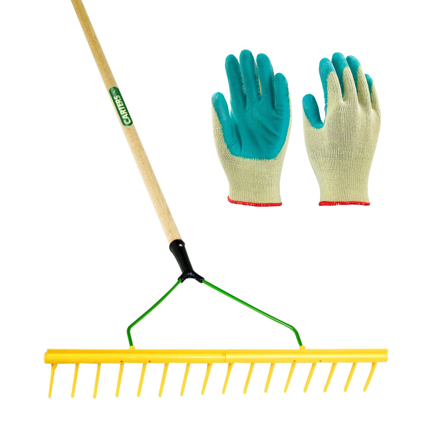 16 Tooth Polypropylene Landscape Rake with Gardening Gloves (Med/Large)