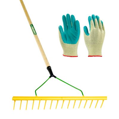 16 Tooth Polypropylene Landscape Rake with Gardening Gloves (Med/Large)