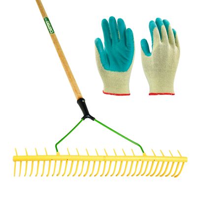 32 Tooth Polypropylene Landscape Rake with Gardening Gloves (Med/Large)
