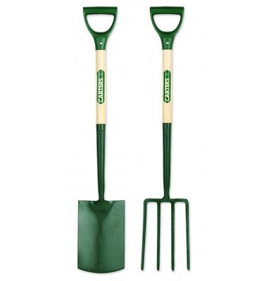 Ergonomic Steel Garden Spade & Fork Set, Single-Piece Construction